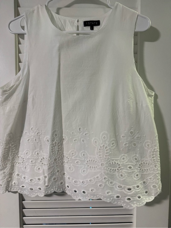 1. State Tops - 1. State White Eyelet Scalloped Hem Sleeveless Tank